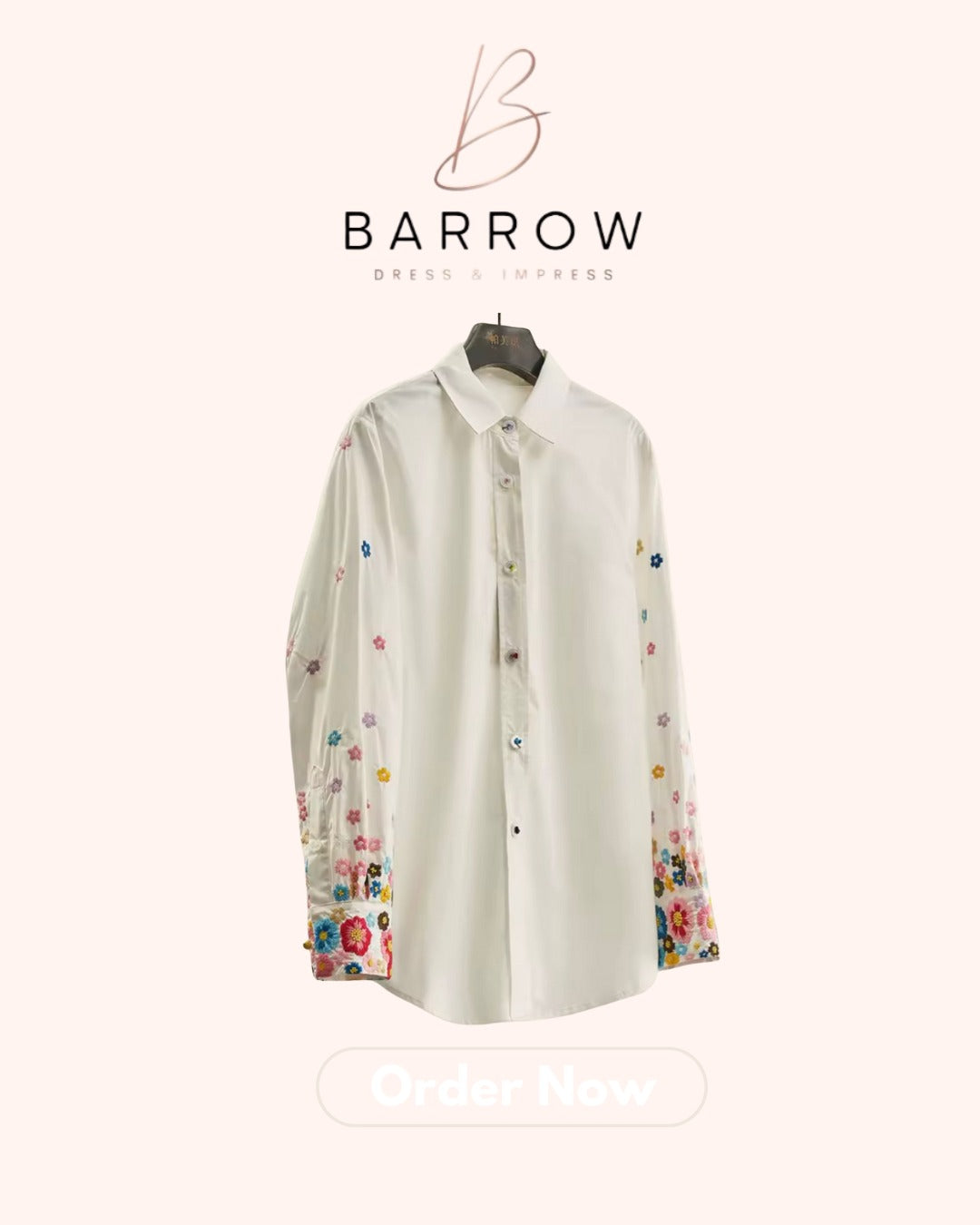 White shirt with embroidered roses